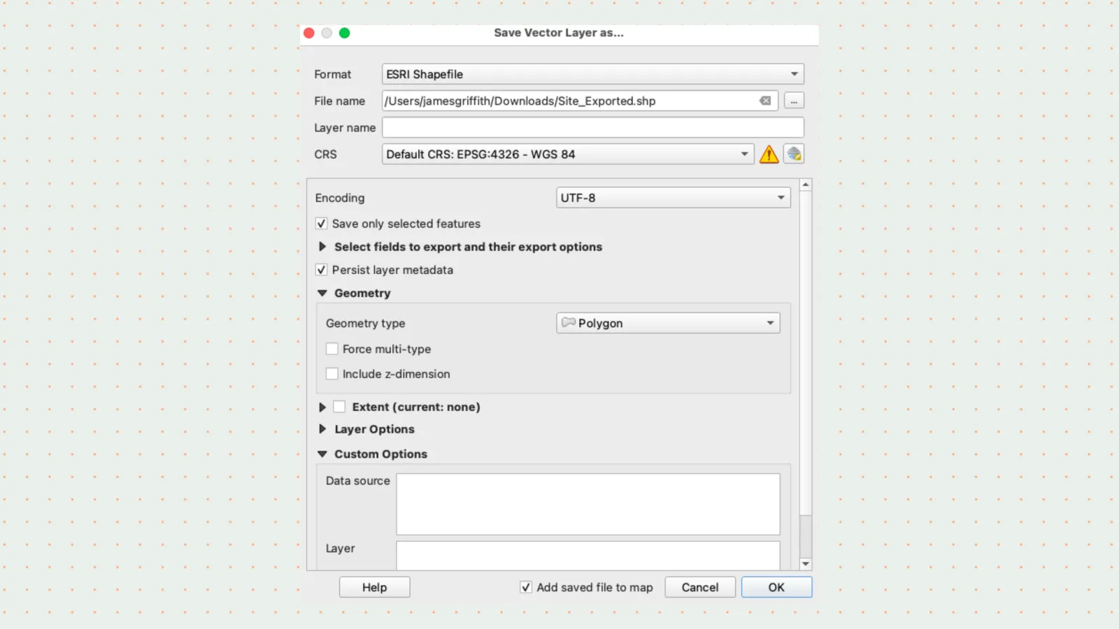 QGIS export settings configuration