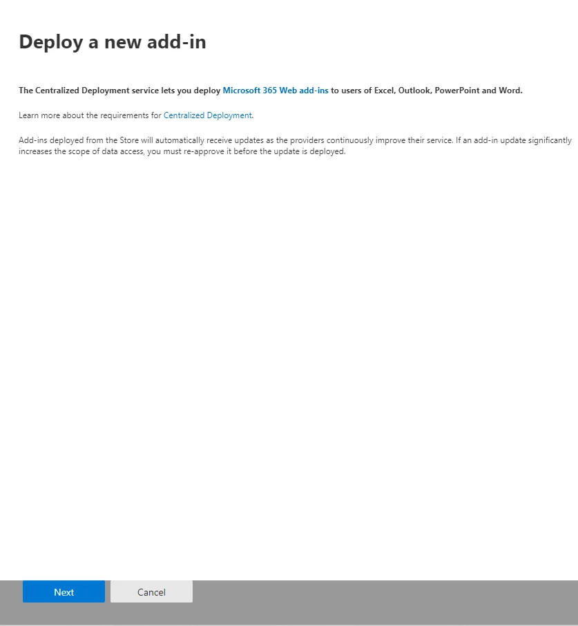 Deploy Add-in in the Microsoft 365 admin center