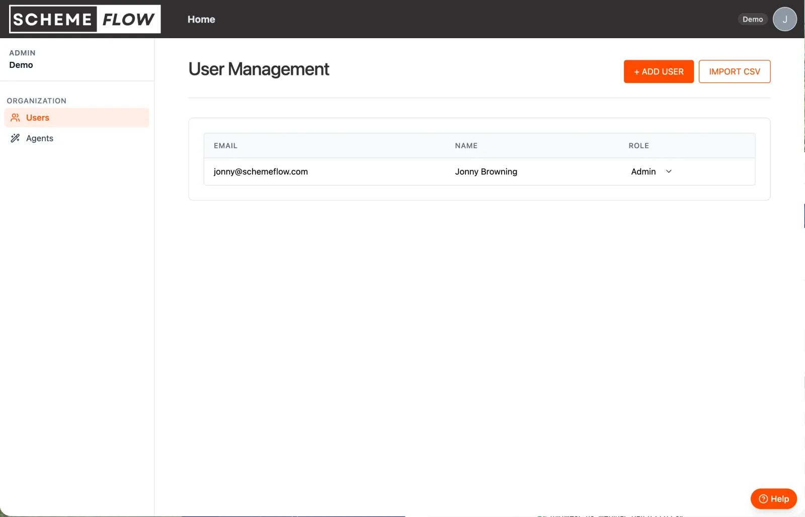 The User Management page in SchemeFlow