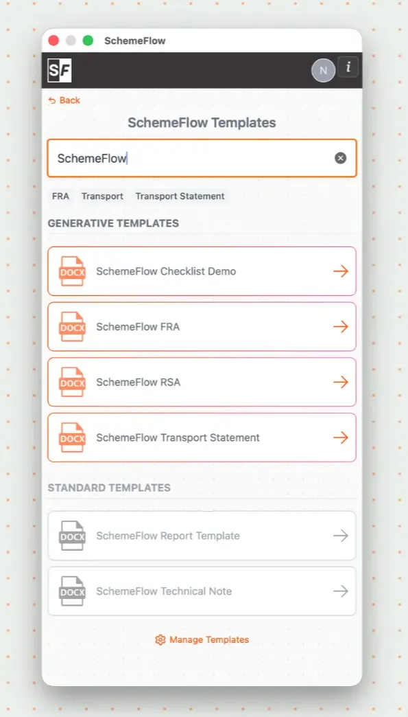 Templates page