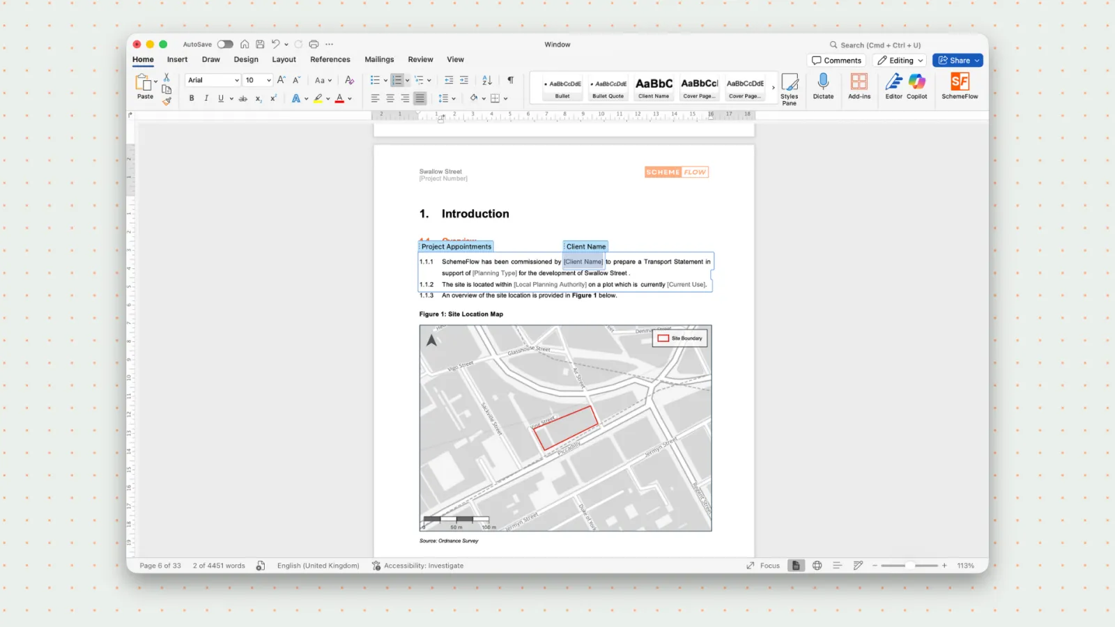 Example of SchemeFlow tags in a document